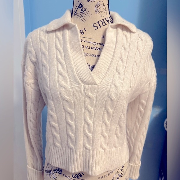 Aritzia Sunday Best Wool Cable Knit Cropped Collard Pullover - Picture 3 of 6